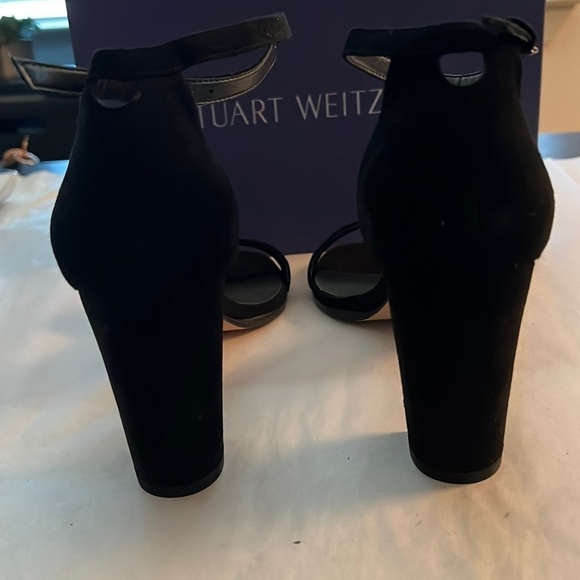 Stuart Weitzman NearlyNude Black suede ankle strap block heel sandals Sz 10.5 - Picture 12 of 16